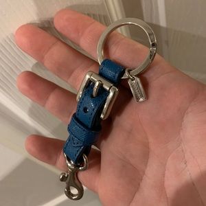 Coach Leather Buckle Key Chain (Teal)